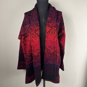 NWT Whortleberry 100% Wool Red Paisley Long Sleeve Cardigan Size Large